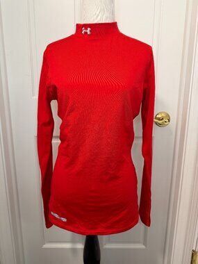 Under Armour ColdGear Red Fitted Mock Neck Long Sleeve Athletic Top Size M
